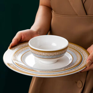 Restaurant Gold Silver Design Dishes Plates Custom Logo Melamine Dinner Plates Unbreakable Melamine Tableware Set Wedding Modern