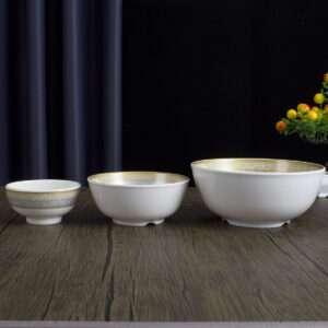 High Quality 8 Inch Plastic Bowl A5 100 Melamine Luxury Gold Silver Design Polished Technique for High-End Catering Camping