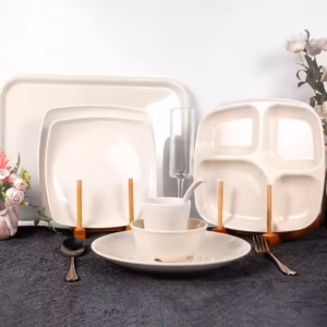 DongYu Unbreakable White Long Snack Group Meals Plates Divided Melamine Dinner Plates for Household and Restaurant Use
