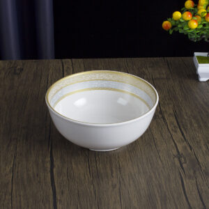 High Quality 8 Inch Plastic Bowl A5 100 Melamine Luxury Gold Silver Design Polished Technique for High-End Catering Camping