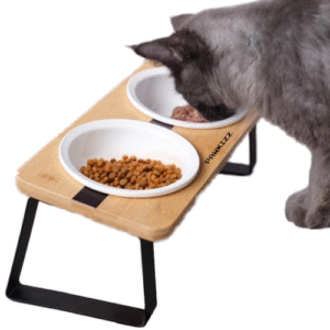 Bamboo Pet Bowl Holder with Rounded Shape for Cats and Dogs Automatic Feeders Water Stocked Table Drinking Cat Food Holder