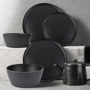 Modern Nordic Matte Black Melamine Dinner Set Dishwasher Safe Melamine Plates and Bowls Dinnerware Party Camping Dish
