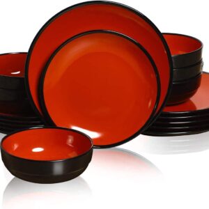 Durable Plates and Bowls Set Red Black Melamine Dinnerware Sets Japanese Style Sushi Dark Color Party American Style Sustainable