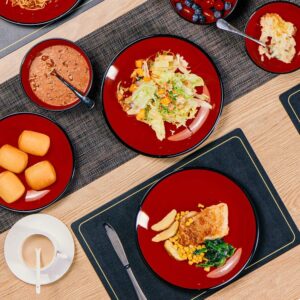 Durable Plates and Bowls Set Red Black Melamine Dinnerware Sets Japanese Style Sushi Dark Color Party American Style Sustainable