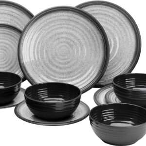 Lightweight Solid Pattern 24PCS Melamine Dinnerware Sets for 8 Outdoor Plates and Bowls Sets Plastic Modern (cool Gray) Wedding