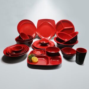 Wholesale Customized logo Melamine Plates Restaurant Dinnerware Set Black square Dinner Plate