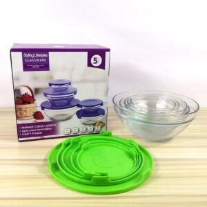 High Quality Classic Glass Salad Bowl Set Eco-Friendly 5-Piece Set with Custom Colors for Camping Direct Factory Supply