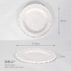 Pearl Series 11" Round Plate with bead decoration suit for marriage catering use