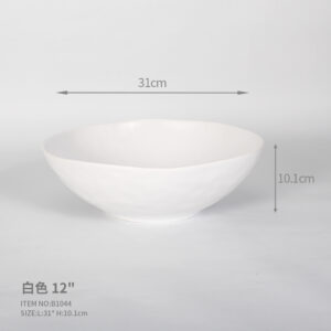 White Irregular Shaped 12" Textured Big Size Salad Bowl