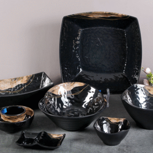 DongYu User Friendly Eco Friendly Black Melamine Plate Classic Design Dinnerware Plate Set for Weddings Fine Dining