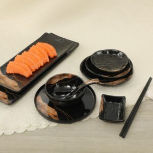 Melamine Plastic Serving Trays Bulk Food Contact Safe Black series dinnerware set for hotel