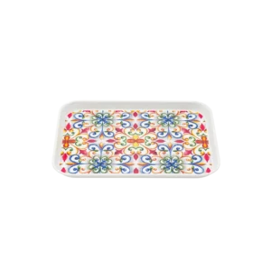 Twelve-inch printed melamine serving tray with multi seasonal café and bar patterns