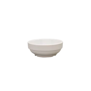White 4.5" stackable melamine rice bowl with ribbed design. Durable commercial dinnerware for restaurant service