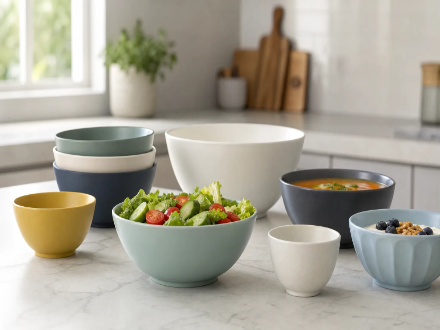 Assorted colorful melamine bowls, providing diverse sizes for dining, food prep, and everyday uses
