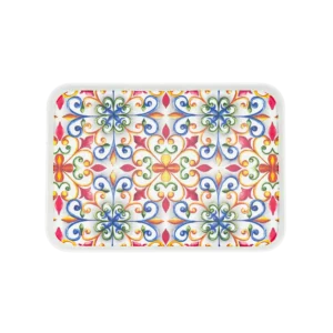 Fifteen-inch catering melamine tray in Turkish mosaic for hotel buffet and wedding banquet
