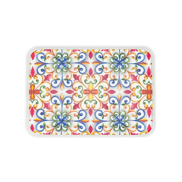 Fifteen-inch catering melamine tray in Turkish mosaic for hotel buffet and wedding banquet