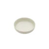 Stackable and lightweight, this white speckled round bowl serves as an elegant shallow melamine salad bowl for tables