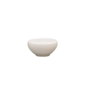 White pot-bellied melamine cereal bowl for commercial hotel breakfast service and catering tableware