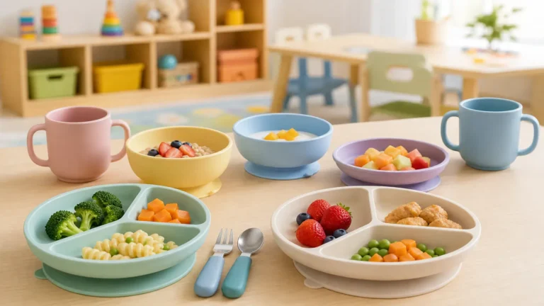 Toddler divided melamine plates and suction-base daycare tableware