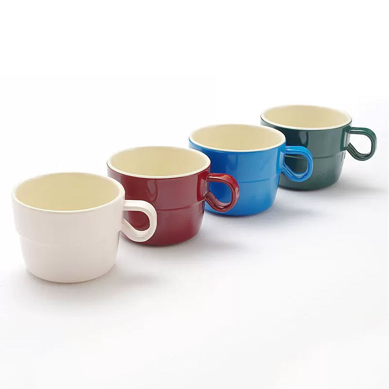 15 oz Unbreakable Melamine Plastic Tea Cups & Saucers Reusable Stackable Dishwasher Safe CLASSIC Party Style 450ml Drinking Cups - Image 3