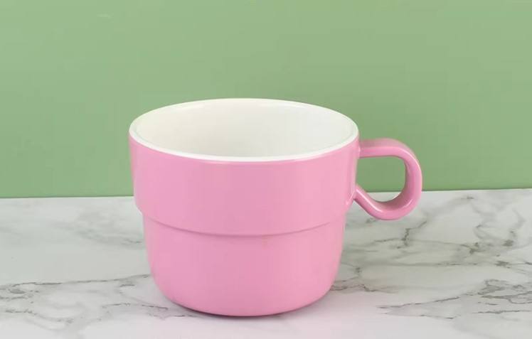 15 oz Unbreakable Melamine Plastic Tea Cups & Saucers Reusable Stackable Dishwasher Safe CLASSIC Party Style 450ml Drinking Cups - Image 2