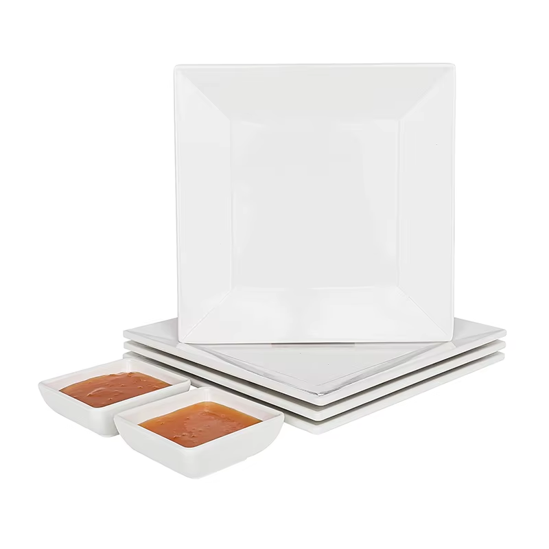 Modern White Design Square Melamine Plate Eco-Friendly Unbreakable Plastic Paper Dinner Dishes for Home Restaurant Use Custom