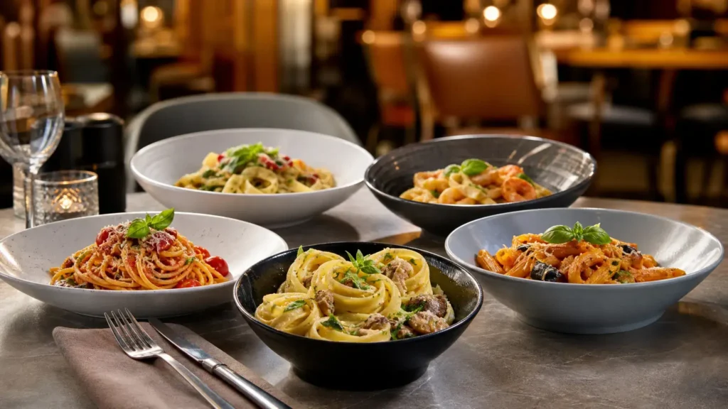 Commercial melamine pasta bowls for restaurant dining and menu serving